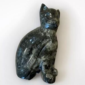 Elegant Small Black Cat Figurine with Blue Eyes
